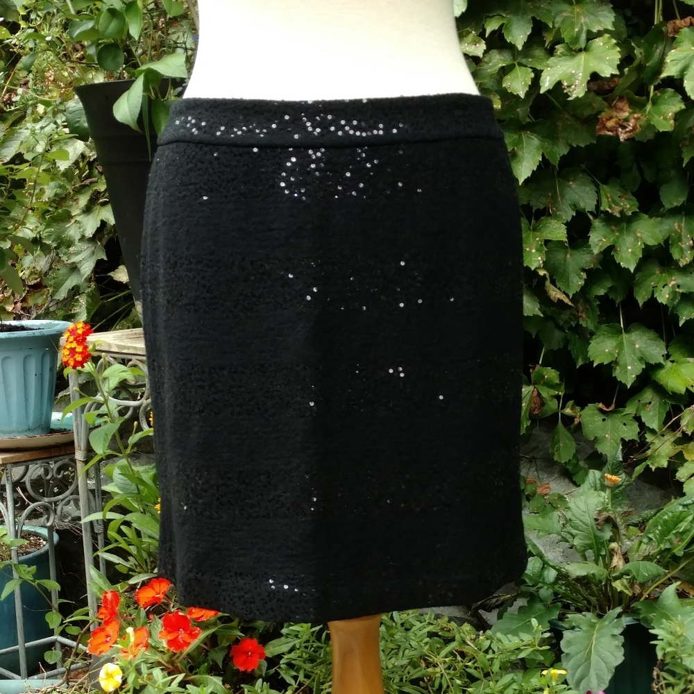 Loft black wool blend sequined skirt